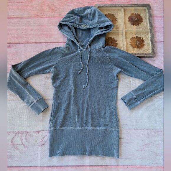 Free People Teal Blue Hooded Tunic Medium Athleisure Cotton Casual - Picture 1 of 7